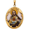 14K Yellow 25x19.5 mm Sacred Heart of Jesus Hand-Painted Porcelain Pendant - Siddiqui Jewelers