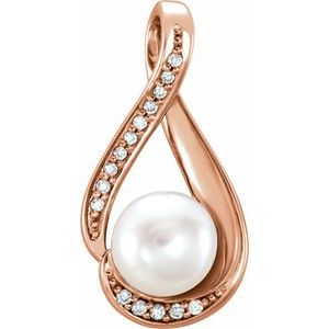 14K Rose Freshwater Cultured Pearl & .05 CTW Diamond Pendant - Siddiqui Jewelers