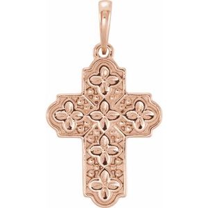 14K Rose Ornate Floral-Inspired Cross Pendant - Siddiqui Jewelers