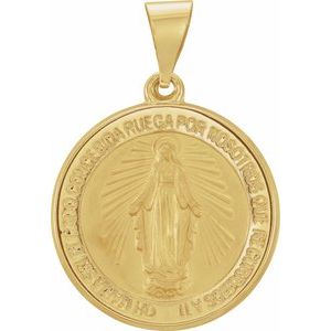 14K Yellow 18 mm Hollow Round Spanish Miraculous Medal - Siddiqui Jewelers