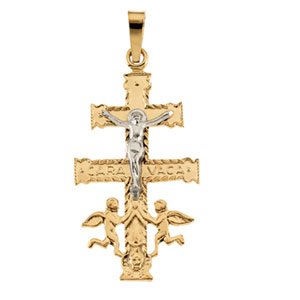 14K Yellow/White 25x16 mm Cara Vaca Crucifix Pendant - Siddiqui Jewelers
