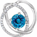 14K White Swiss Blue Topaz and 1/10 CTW Diamond Pendant - Siddiqui Jewelers