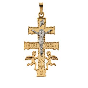 14K Yellow/White 30x18 mm Cara Vaca Crucifix Pendant - Siddiqui Jewelers