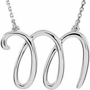 Sterling Silver Script Initial M 16" Necklace-Siddiqui Jewelers