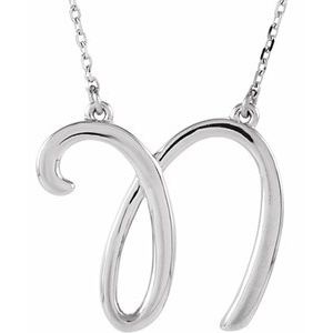 Sterling Silver Script Initial N 16" Necklace-Siddiqui Jewelers