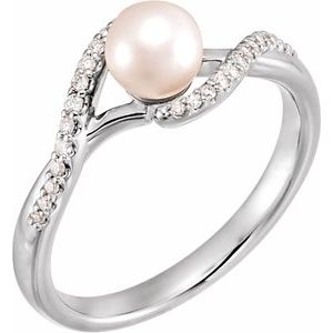 14K White Freshwater Cultured Pearl & 1/10 CTW Diamond Ring - Siddiqui Jewelers