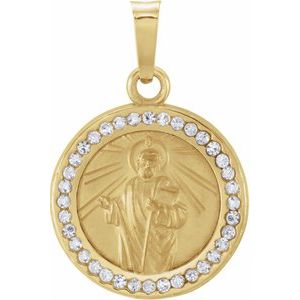14K Yellow St. Jude Medal with Created White Sapphires - Siddiqui Jewelers