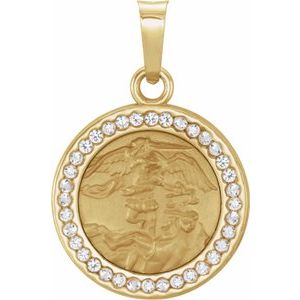 14K Yellow St. Michael Medal with Lab-Created White Sapphires - Siddiqui Jewelers
