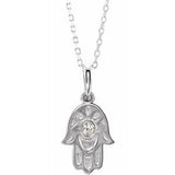 14K White .03 CTW Diamond Hamsa 16-18" Necklace - Siddiqui Jewelers