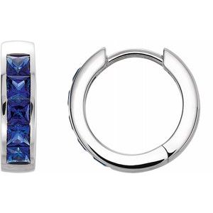 14K White Chatham® Created Blue Sapphire Hoop Earrings - Siddiqui Jewelers