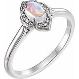 14K White Rainbow Moonstone & .03 CTW Diamond Clover Cabochon Ring - Siddiqui Jewelers