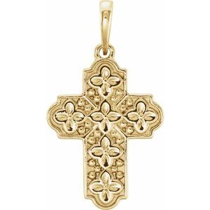 14K Yellow Ornate Floral-Inspired Cross Pendant - Siddiqui Jewelers