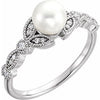 14K White Freshwater Pearl & 1/10 CTW Diamond Leaf Ring - Siddiqui Jewelers