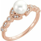 14K Rose Freshwater Pearl & 1/10 CTW Diamond Leaf Ring - Siddiqui Jewelers