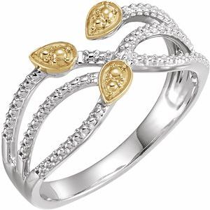 14K White & Yellow Criss-Cross Leaf Ring - Siddiqui Jewelers