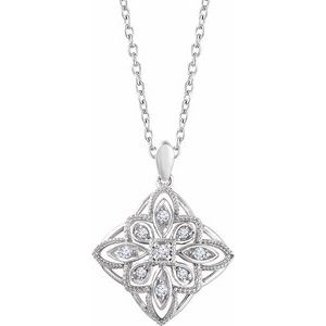 14K White 1/10 CTW Diamond Granulated Filigree 18" Necklace - Siddiqui Jewelers