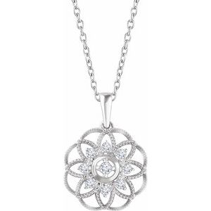 14K White 1/5 CTW Diamond Granulated Filigree 18" Necklace - Siddiqui Jewelers