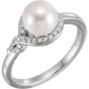 14K White Freshwater Cultured Pearl & 1/8 CTW Diamond Bypass Ring - Siddiqui Jewelers