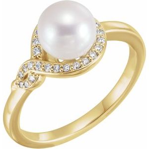 14K Yellow Freshwater Cultured Pearl & 1/8 CTW Diamond Bypass Ring - Siddiqui Jewelers