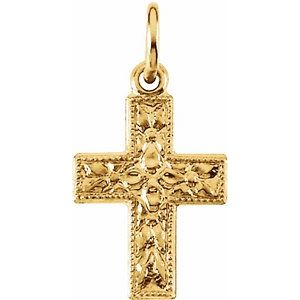 14K Yellow 10x7.5 mm Floral-Inspired Cross Pendant - Siddiqui Jewelers