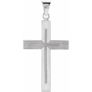14K White 28x18 mm Cross Pendant with Design - Siddiqui Jewelers