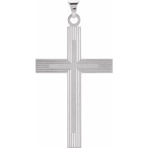 14K White 39x25 mm Cross Pendant with Design - Siddiqui Jewelers