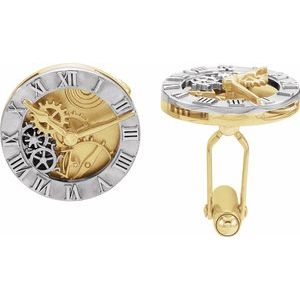 14K White/Yellow Clock Design Cuff Links - Siddiqui Jewelers