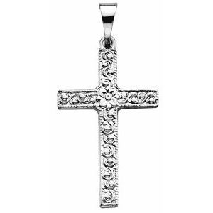 14K White 20x13 mm Floral-Inspired Cross Pendant - Siddiqui Jewelers
