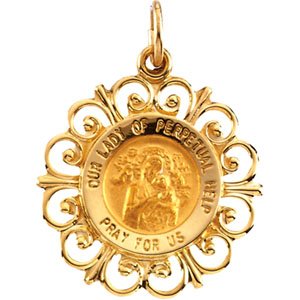 14K Yellow 18 mm Round Our Lady of Perpetual Help Medal - Siddiqui Jewelers