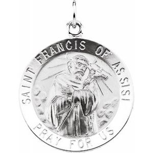 Sterling Silver 22 mm Round St. Francis of Assisi Medal Necklace - Siddiqui Jewelers