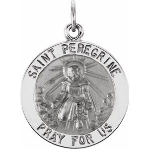 14K White 18 mm Round St. Peregrine Medal - Siddiqui Jewelers