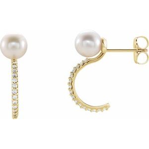14K Yellow Freshwater Cultured Pearl & 1/6 CTW Diamond Hoop Earrings - Siddiqui Jewelers