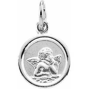 14K White 10 mm Round Cherub Angel Medal - Siddiqui Jewelers
