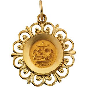 14K Yellow 18 mm Round Baptismal Medal - Siddiqui Jewelers