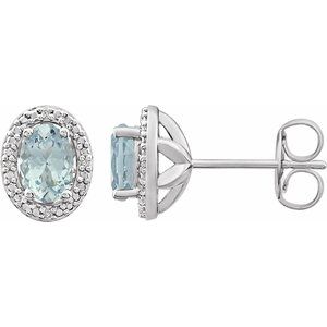 Sterling Silver Aquamarine & .025 CTW Diamond Earrings - Siddiqui Jewelers