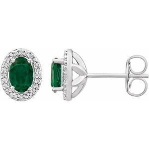 Sterling Silver Created Emerald & .025 CTW Diamond Earrings - Siddiqui Jewelers