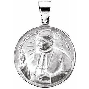 14K White 20 mm Round Pope John Paul II Hollow Medal - Siddiqui Jewelers