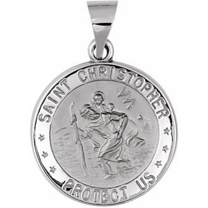 14K White 18 mm Hollow Round St. Christopher Medal - Siddiqui Jewelers