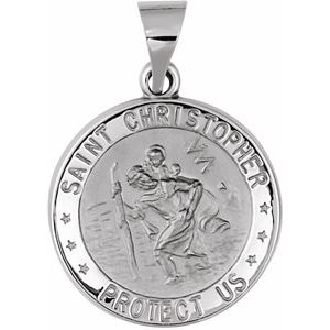 14K White 25 mm Hollow Round St. Christopher Medal - Siddiqui Jewelers