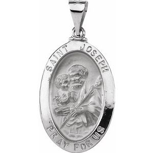 14K White 23x16 mm Hollow Oval St. Joseph Medal - Siddiqui Jewelers