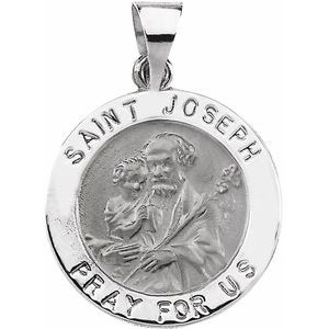 14K White 18 mm Round Hollow St. Joseph Medal - Siddiqui Jewelers