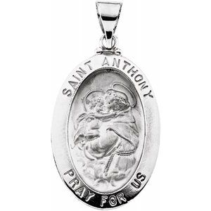 14K White 23x16 mm Oval Hollow St. Anthony Medal - Siddiqui Jewelers