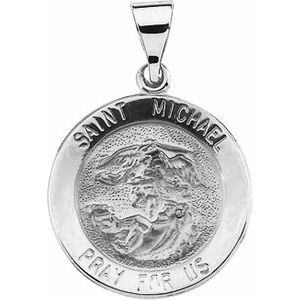 14K White 18x18 mm Round Hollow St. Michael Medal - Siddiqui Jewelers