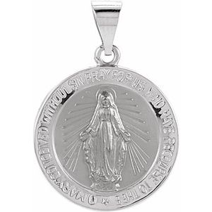 14K White 18 mm Hollow Round Miraculous Medal - Siddiqui Jewelers