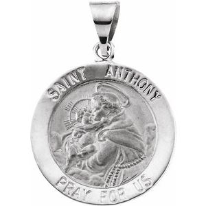 14K White 22 mm Round Hollow St. Anthony Medal - Siddiqui Jewelers