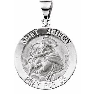 14K White 18 mm Round Hollow St. Anthony Medal - Siddiqui Jewelers