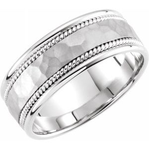 14K White 8 mm Rope Design Band with Hammer Finish Size 9.75 - Siddiqui Jewelers