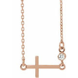 14K Rose .03 CTW Diamond Sideways Cross 16-18" Necklace - Siddiqui Jewelers