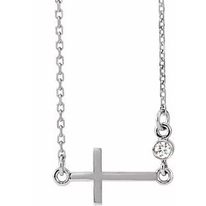 Platinum .03 CTW Diamond Sideways Cross 16-18" Necklace - Siddiqui Jewelers