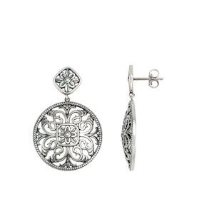 Sterling Silver & 14K White 31.4x21.5 mm Geometric Filigree Earrings - Siddiqui Jewelers